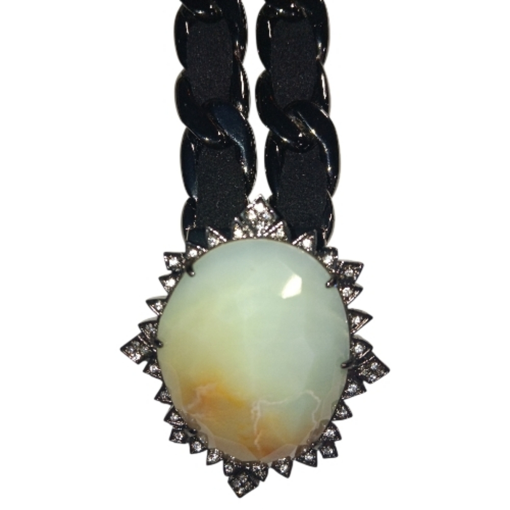 Black Chain Bracelet W/light Green Yellow Bead Charm
